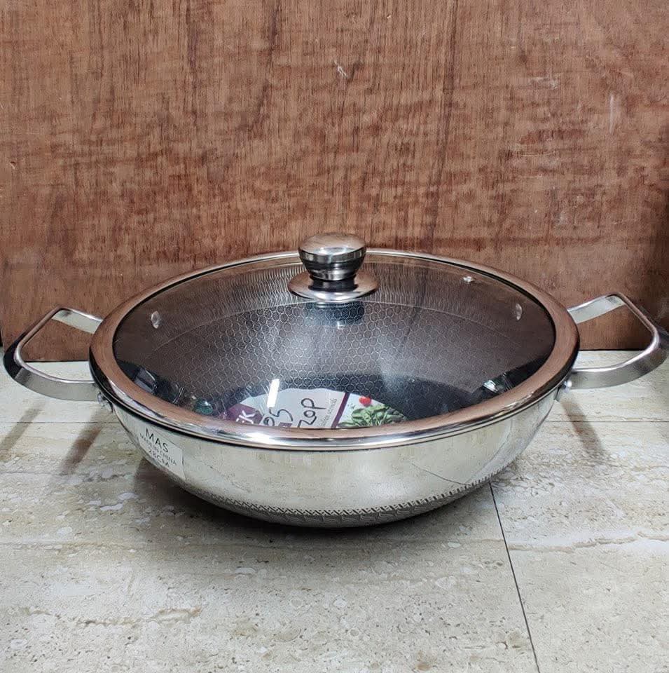 30cm wok korai Both Side honeycomb 316Steel Grade With Lid