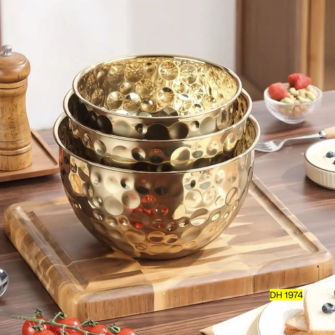 New Creative Decoration Stainless Steel Hammer Point Fruit Bowl Salad  Baking Mixing Cooking Bowl