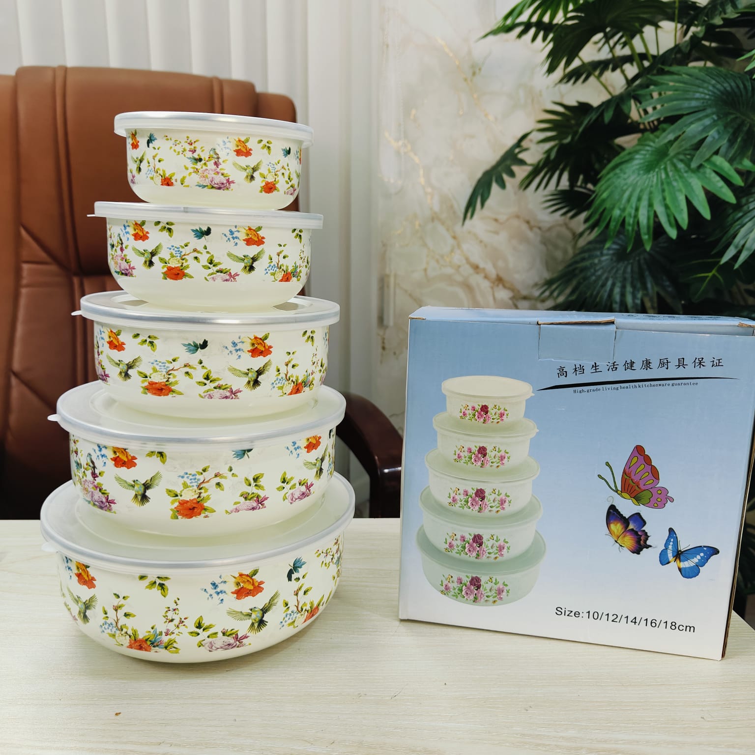 5-Piece Enamel Box Set with Lid Big somota  print